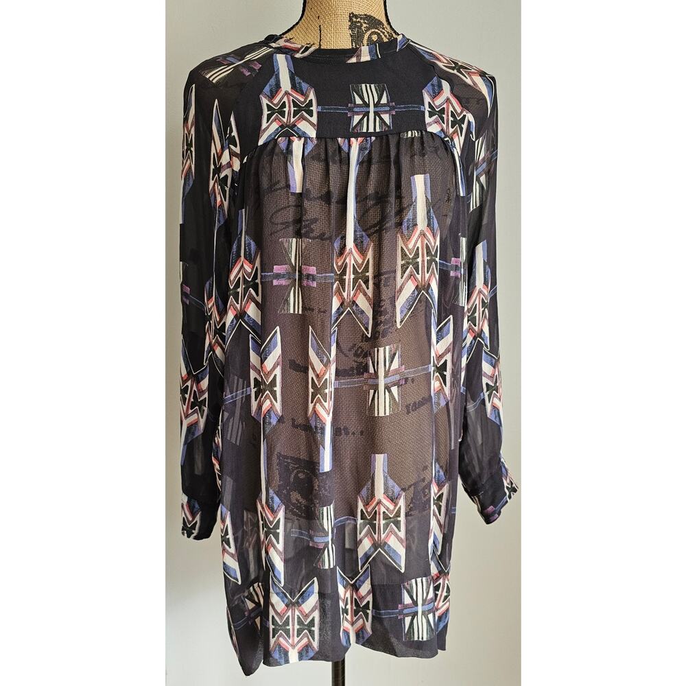 Isabel Marant Dress/ Top 100% Silk Tunic Sheer Navajo Aztec Sz 1 - Picture 2 of 15